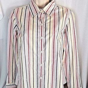 Talbots-Blouse-Stripes Top-Button-Down-Stretch